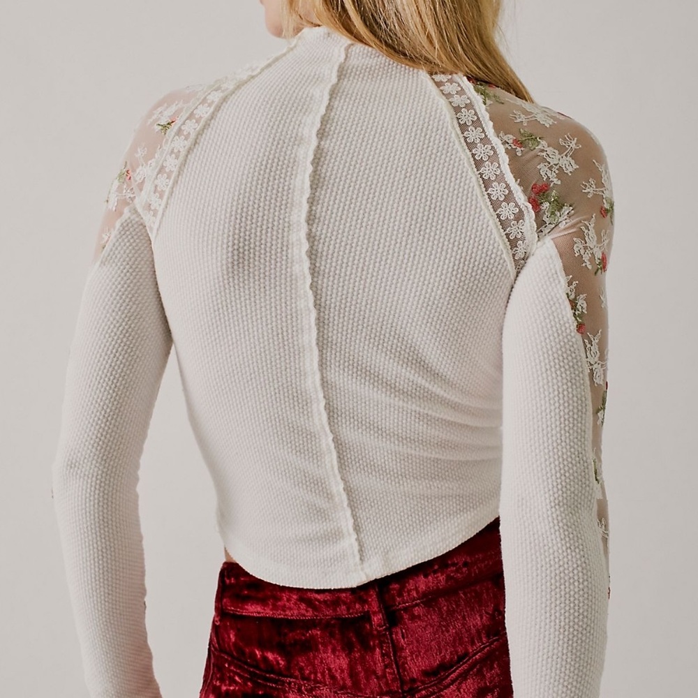 Free People FP x Anna Sui Le Fleur Knit Embroidered Lace Sleeve Thermal - Picture 3 of 8